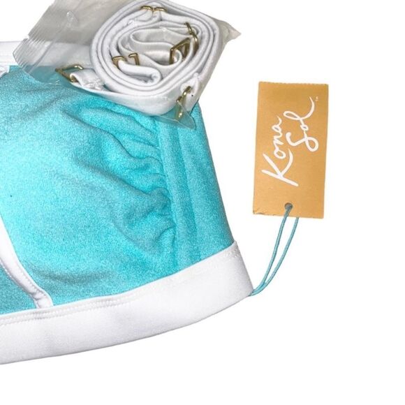 Kona Sol Terry cloth Bandeau Turquoise Blue Biquíni two Piece Size M NWT - Picture 10 of 12